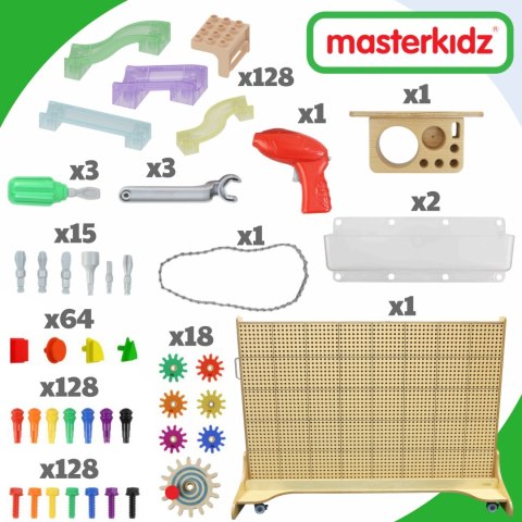 Wolnostojąca Tablica Kreatywna Naukowa Ściana STEM dla dzieci + Akcesoria Kołki Klocki Narzędzia MASTERKIDZ