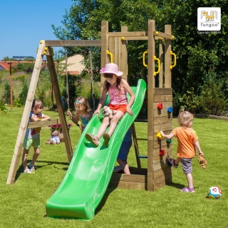 Plac Zabaw dla dzieci Drewniany huśtawka, zjeżdżalnia, ścianka wspinaczkowa Funny