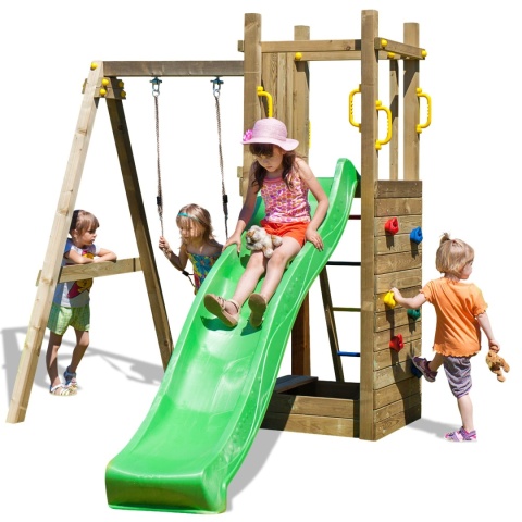 Plac Zabaw dla dzieci Drewniany huśtawka, zjeżdżalnia, ścianka wspinaczkowa Funny
