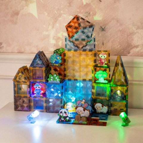 WOOPIE Klocki Magnetyczne Konstrukcyjne Świecące 3D Świat Zwierząt 124el.