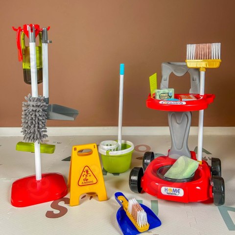 Zestaw do Sprzątania XXL dla dzieci Wózek Zabawka 3w1 29 el. Czerwony