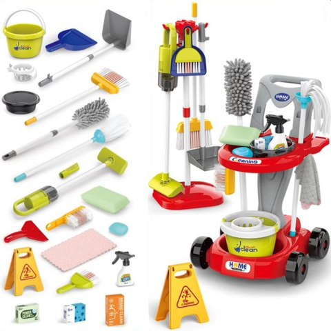 Zestaw do Sprzątania XXL dla dzieci Wózek Zabawka 3w1 29 el. Czerwony