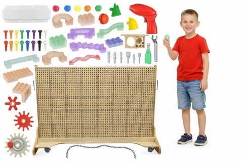 Wolnostojąca Tablica Kreatywna Naukowa Ściana STEM dla dzieci + Akcesoria Kołki Klocki Narzędzia MASTERKIDZ