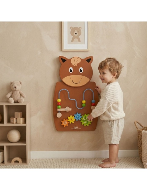 Drewniana Gra z przeplatnką i kołami zębatymi Koń Tablica dla dzieci