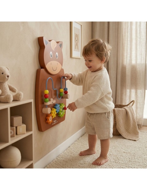 Drewniana Gra z przeplatnką i kołami zębatymi Koń Tablica dla dzieci