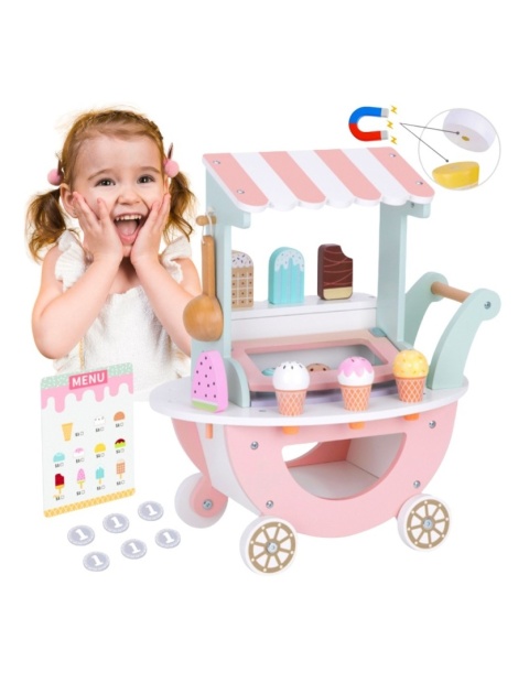 Lodziarnia XXL Cukiernia Sklepik dla dzieci Pastelowy Wózek z Lodami WOOPIE GREEN