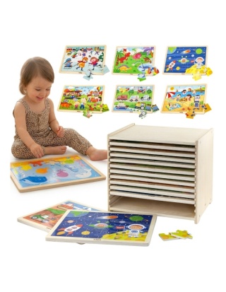 Puzzle drewniane 12 układanek po 24 puzzle na regale Viga Toys Viga Toys
