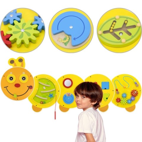 Drewniana Duża Tablica Aktywności Manipulacyjna Gąsiennica Wyposażenie edukacyjne