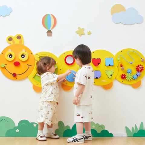 Drewniana Duża Tablica Aktywności Manipulacyjna Gąsiennica Wyposażenie edukacyjne