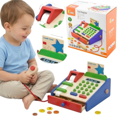 VIGA Drewniana Kasa sklepowa z akcesoriami Skaner Montessori