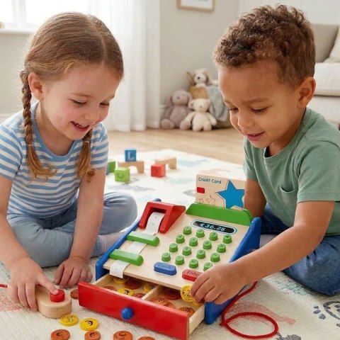 VIGA Drewniana Kasa sklepowa z akcesoriami Skaner Montessori