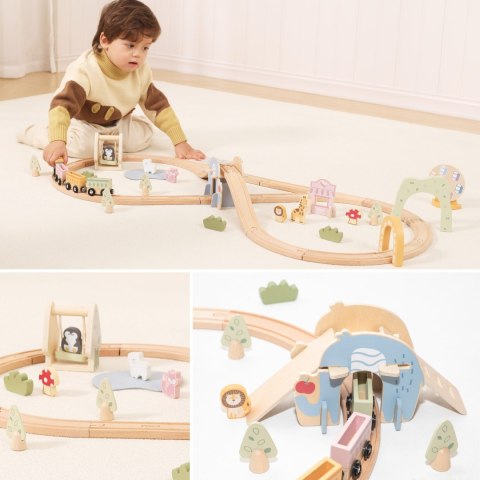 VIGA Drewniana Kolejka Dla Dzieci Tor 62 elementy