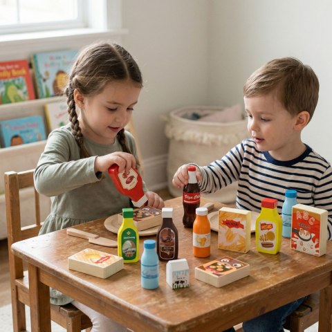 VIGA Drewniane Przekąski i Napoje Zestaw 12 Artykułów Spożywczych