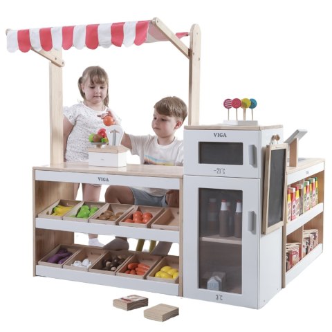 Drewniany Stragan Sklep Supermarket XXL dla dzieci Zestaw Sprzedawca VIGA