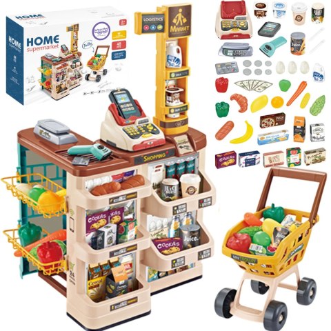 Sklep dla dzieci Supermarket z Wózkiem Waga Kasa Skaner + 48 Akc.
