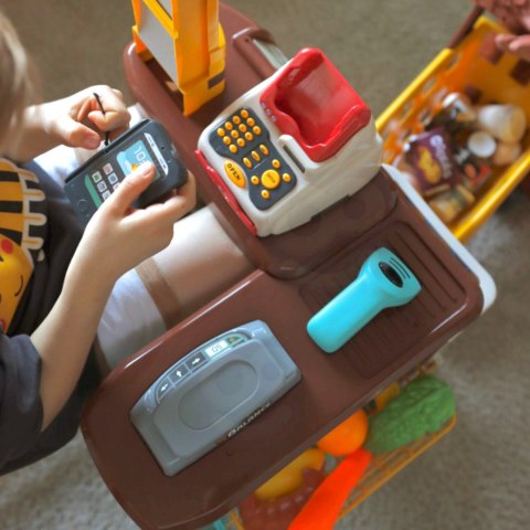 Sklep dla dzieci Supermarket z Wózkiem Waga Kasa Skaner + 48 Akc.