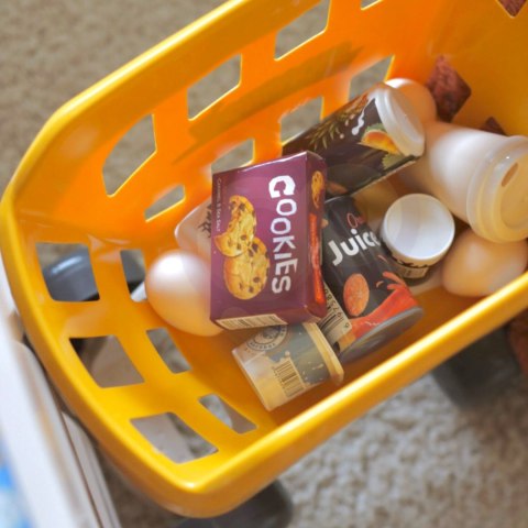 Sklep dla dzieci Supermarket z Wózkiem Waga Kasa Skaner + 48 Akc.