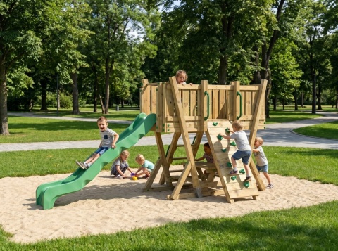 Certyfikowany Plac Zabaw dla dzieci Zjeżdżalnia Stolik Piknikowy Wspinaczka Drabinka FunForte II
