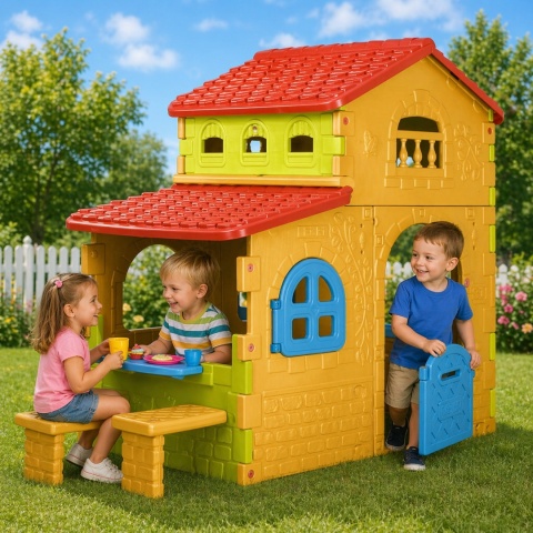Duży Domek Ogrodowy dla dzieci Super Villa ze Stolikiem Krzesłami Plac Zabaw FEBER