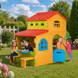 Duży Domek Ogrodowy dla dzieci Super Villa ze Stolikiem Krzesłami Plac Zabaw FEBER