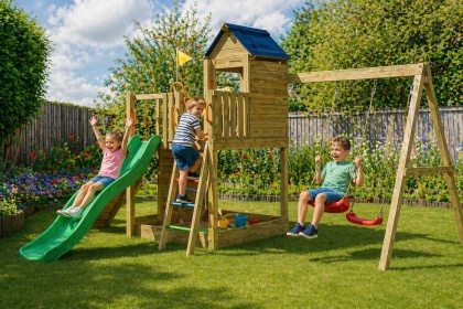 Duży Plac Zabaw dla Dzieci Domek Na drzewie Treehouse Huśtawka Zjeżdżalnia ścianka wspinaczkowa