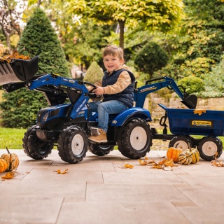 Duży Traktor dla dzieci New Holland z Maxi Przyczepą, ładowarkąi Łyżką od 3 lat FALK