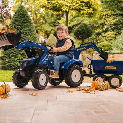 Duży Traktor dla dzieci New Holland z Maxi Przyczepą, ładowarkąi Łyżką od 3 lat FALK