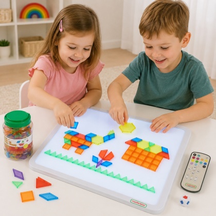 Edukacyjny Kwadratowy Panel Świetlny LED Kolorowy + Klocki Montessori Mozaika 140 el. MASTERKIDZ