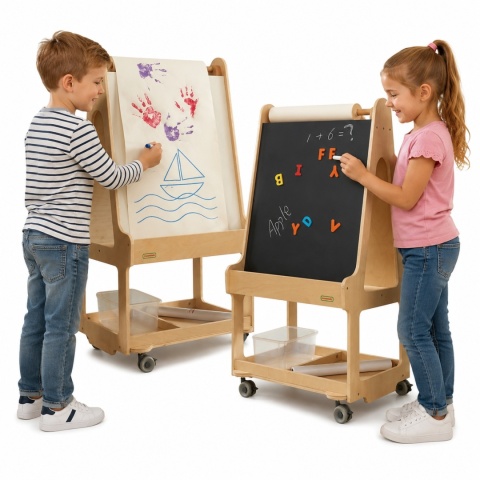 Tablica dla dzieci Dwustronna Suchościeralna Sztaluga 3w1 Na Kółkach MASTERKIDZ