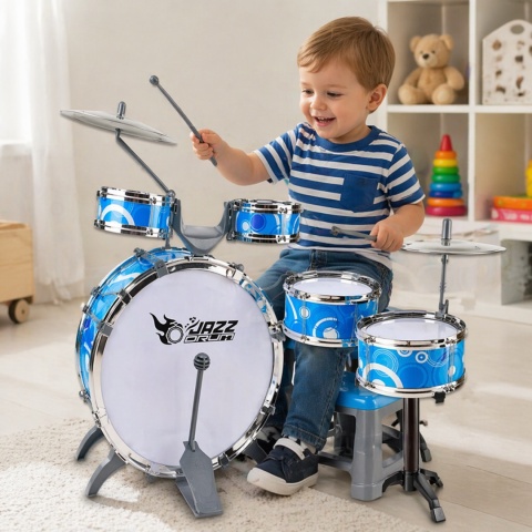 Perkusja Edukacyjna dla Dzieci 6 Bębnów 2 Talerze + Taboret