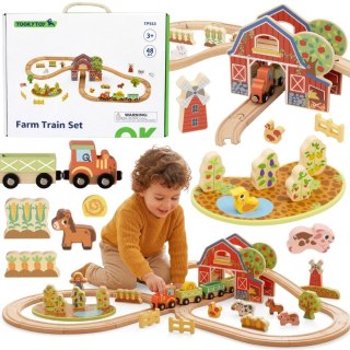 Drewniana Kolejka Farma zabawka dla dzieci Zestaw 48 el. TOOKY TOY