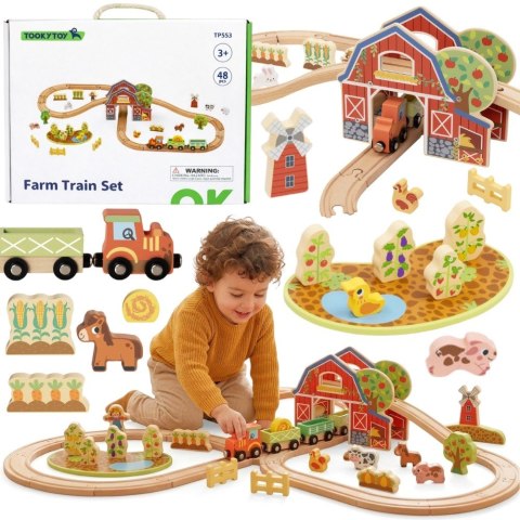 Drewniana Kolejka Farma zabawka dla dzieci Zestaw 48 el. TOOKY TOY