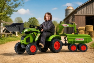 Traktor dla dzieci CLAAS na Pedały z Przyczepą, Łyżką i Spychaczem od 3 Lat FALK