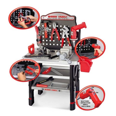 Duży Warsztat z Narzędziami dla Dzieci Zestaw Majsterkowicza Wiertarka Piła Młotek 50 el.