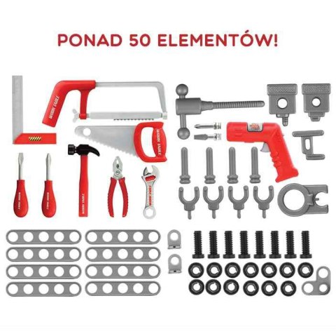 Duży Warsztat z Narzędziami dla Dzieci Zestaw Majsterkowicza Wiertarka Piła Młotek 50 el.