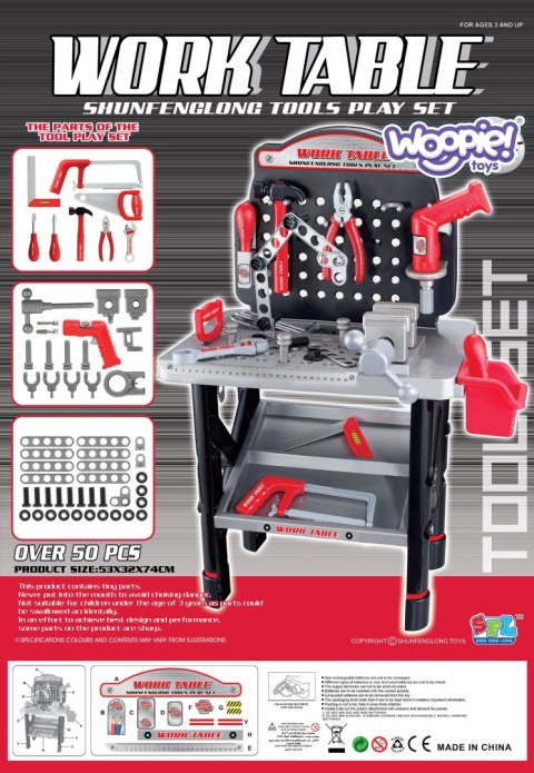 Duży Warsztat z Narzędziami dla Dzieci Zestaw Majsterkowicza Wiertarka Piła Młotek 50 el.