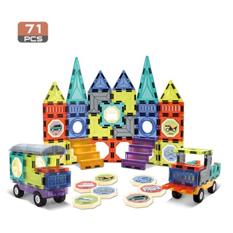 WOOPIE Klocki Magnetyczne 3D Zestaw Zamek Pojazdy 71el.