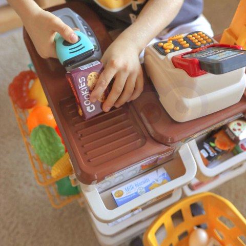 Sklep dla dzieci Supermarket z Wózkiem Waga Kasa Skaner + 48 Akc.