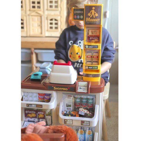 Sklep dla dzieci Supermarket z Wózkiem Waga Kasa Skaner + 48 Akc.