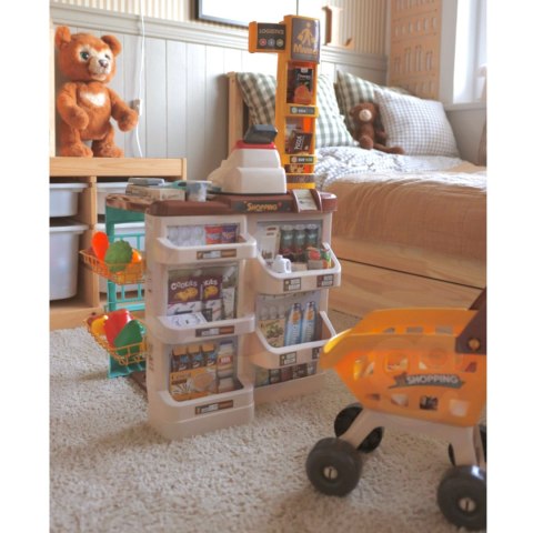 Sklep dla dzieci Supermarket z Wózkiem Waga Kasa Skaner + 48 Akc.