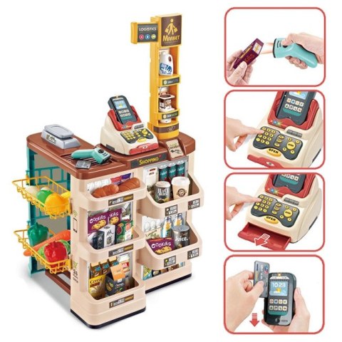 Sklep dla dzieci Supermarket z Wózkiem Waga Kasa Skaner + 48 Akc.