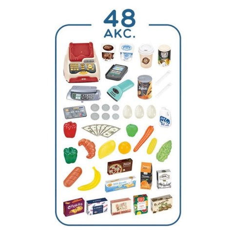 Sklep dla dzieci Supermarket z Wózkiem Waga Kasa Skaner + 48 Akc.