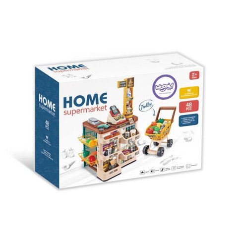 Sklep dla dzieci Supermarket z Wózkiem Waga Kasa Skaner + 48 Akc.