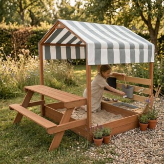 Piaskownica dla dzieci z Daszkiem i Ławką Piknikową Brązowa