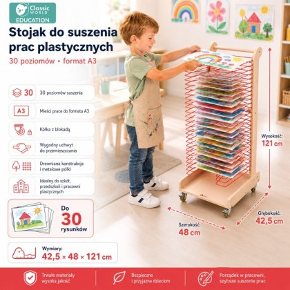 Stojak Suszarka na Prace Plastyczne - 30 Poziomów format A4 i A3 CLASSIC WORLD EDU