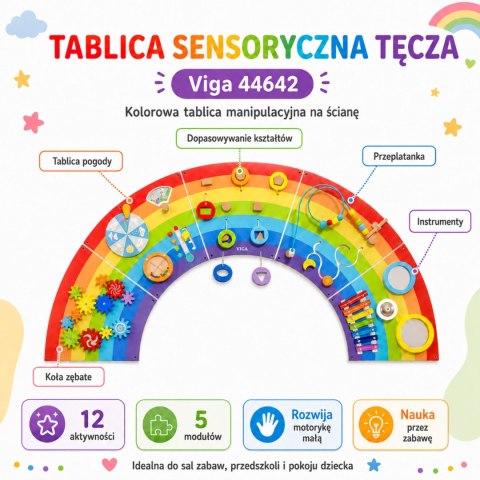 Drewniana Tablica Sensoryczno Manipulacyjna EDUkacyjna Tęcza Certyfikat FSC VIGA