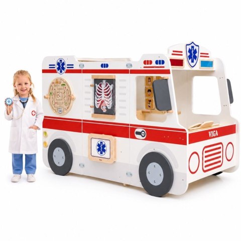 Duży Drewniany Ambulans Karetka Małych Ratowników Interaktywny Zestaw dla dzieci + akcesoria Szkoła Przedszkole Żłobek Szpital