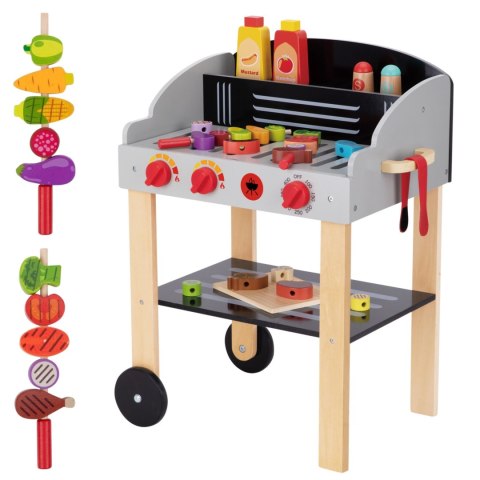 Grill Drewniany dla dzieci Szaszłyki Warzywa Akcesoria 24el.