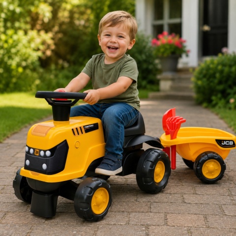 Jeździk dla dzieci biegowy Traktor JCB Fastrac z Przyczepą Łopatką i Grabkami 1-3 lat FALK