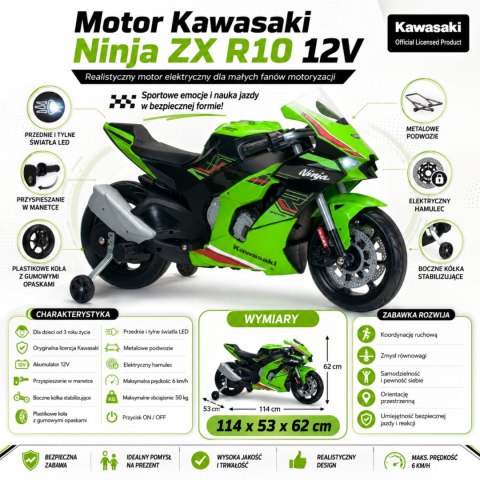 Motor Motocykl dla dzieci Kawasaki Ninja ZX R10 12V INJUSA
